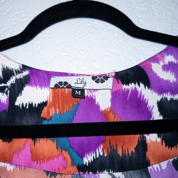 Lily Purple‎ Watercolor Floral Faux Wrap Midi Dress Size Medium - Picture 4 of 6